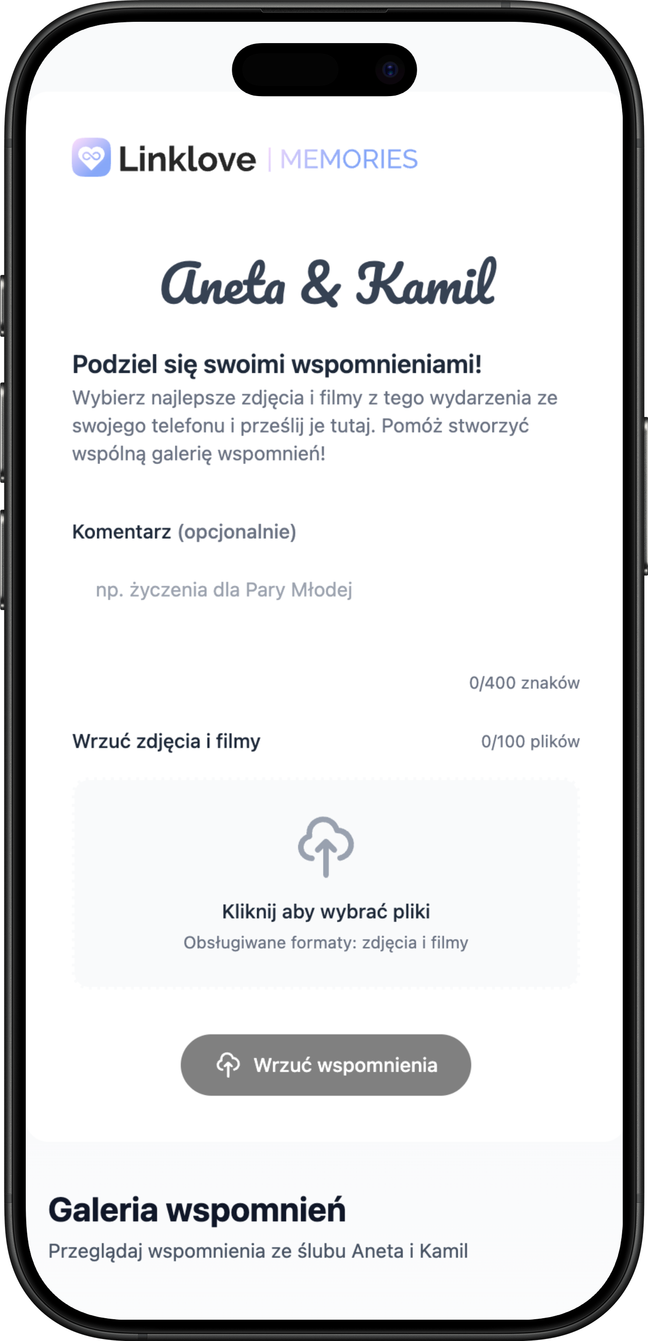 LinkLove Memories App Mockup