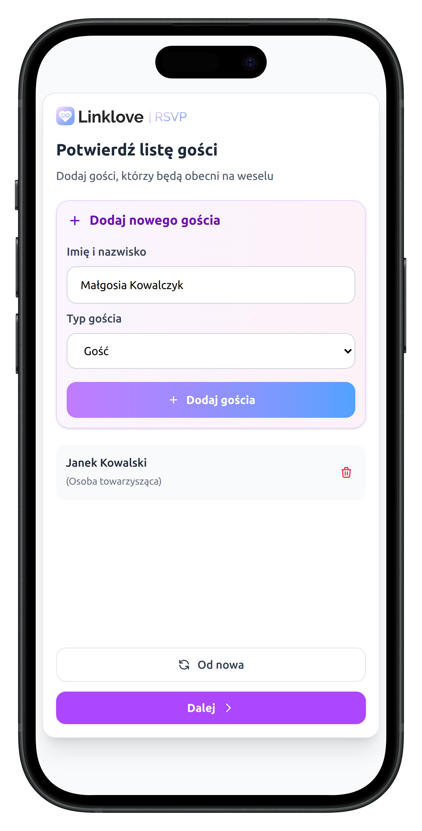 LinkLove RSVP App Mockup