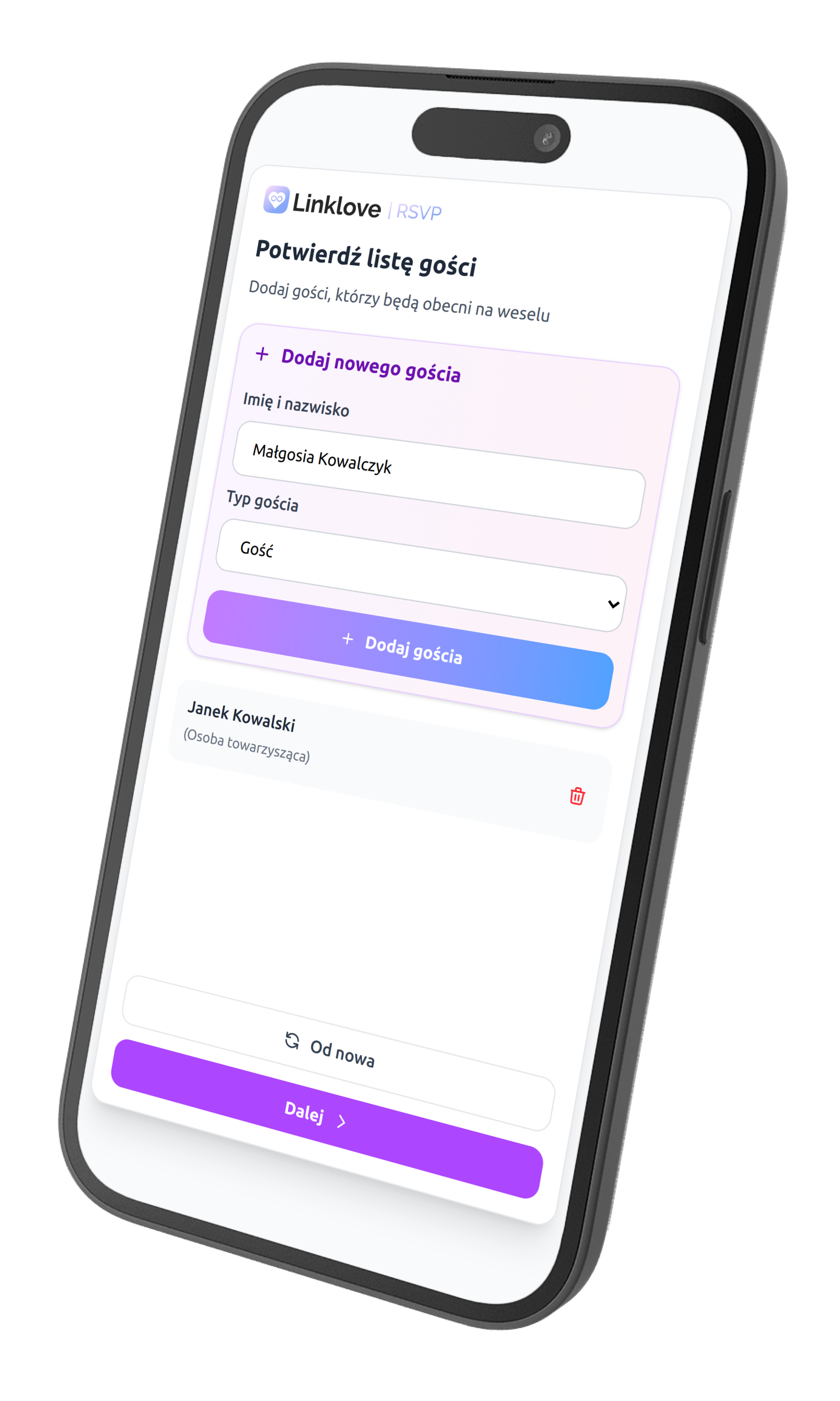 LinkLove RSVP App Mockup